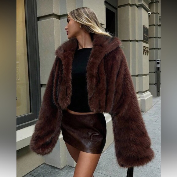 Luxury faux fur coat vintage style oversized jacket dark brown chocolate brown - Picture 3 of 5